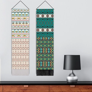 Bohemian Wall Hanging Tapestry Cotton Polyester Geometric Pattern Tribal Totem Wood Rod Tassels Nordic Ethnic Style