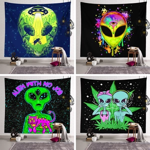 Alien UFO Wall Tapestry Polyester Fabric Psychedelic Art Wall Hanging Decor For Living Room Bedroom Aesthetic