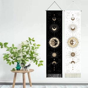 Bohemian sun and moon wall tapestries with astrological symbols and tassels in two colors