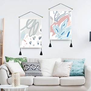 Modern abstract wall tapestries with tassels for minimalist living room decoration