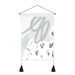 Abstract art wall tapestry with Morandi tones, wooden hanging rod and black tassels