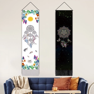 Bohemia Dreamcatcher Wall Hanging Tapestry Cotton Linen Mandala Flower Constellation Vertical Long Decorative Scroll With Tassels