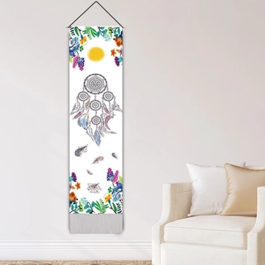 Modern bohemian dreamcatcher wall hanging with colorful feathers and tassels