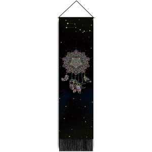 Modern minimalist dreamcatcher feather tapestry with mandala art and wooden hanger