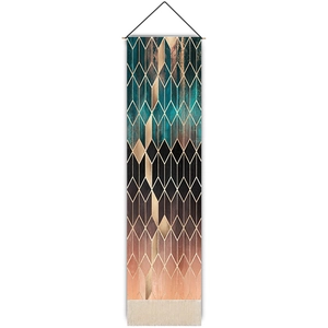Vertical wall tapestry with geometric diamond pattern and elegant bottom tassels