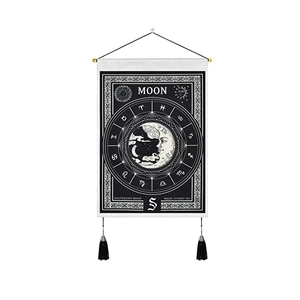 Bohemian sun and moon tarot wall tapestry with black tassels for bedroom decor