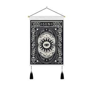 Bohemian sun and moon tarot tapestry with tassels for wall decoration in bedroom