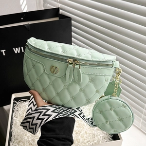 Damen Gesteppte Rauten Gürteltasche Mode Herz Stickerei Brusttasche Mit Breitem Geometrischem Gurt Und Runder Geldbörse PU Umhängetasche