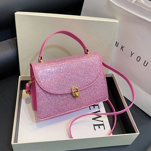 Women Glitter Sequin Handbag Sparkling Crossbody Bag With Gold Lock Top Handle For Party Evening Chic Fashion