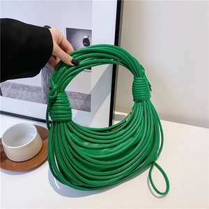 Fashion Woven Knotted Handbag Women PU Leather Crescent Hobo Bag Multi-Layer Tubular Design Shoulder Bag