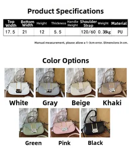 Tableau des tailles et couleurs de sacs bandoulière carrés avec texture rayée et fermoir