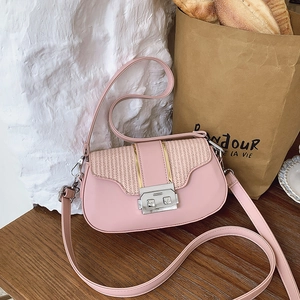 Sac Bandoulière Petit Carré Vintage pour Femmes en Cuir PU Patchwork Tissé Sac Sous le Bras Avec Verrou en Métal Sac à Main Mode Décontracté