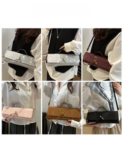 Vues détaillées des sacs baguette vintage à motif crocodile en cinq couleurs élégantes