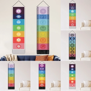 Sieben Chakren Mandala Wandbehang Wandteppich Vertikal Lange Rolle Mit Holzstab Quaste Polyester Baumwolle Yoga Meditation Dekoration