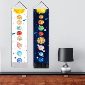 Tapices verticales de planetas del sistema solar con diseño de luna y flecos decorativos