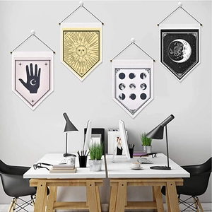 Bohemian sun moon wall hangings set with 4 triangular banners for home decor