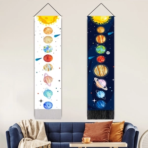 Tapiz De Pared Astronomía Sistema Solar Polialgodón Colgante De Pared Con Poste De Madera Y Borla Educativo Nórdico