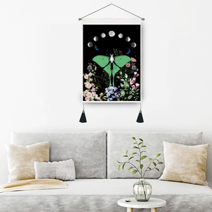 Arazzo boho con fasi lunari e falena luna per la decorazione murale della camera