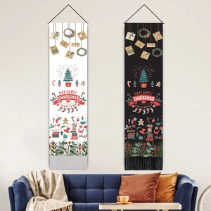 Christmas Tapestry Hanging Painting Polyester Cotton With Wood Pole Tassel Nordic Xmas Tree Decor For Living Room Bedroom