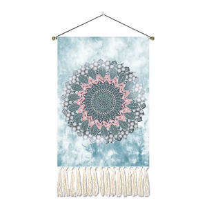 Bohemian mandala tie-dye tapestry with intricate patterns and cotton fringe tassels