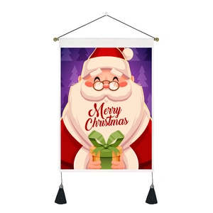 Cute Santa Claus Christmas wall hanging tapestry with tassels for Nordic holiday room decor