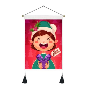 Cute cartoon Santa elf tapestry wall hanging with Merry Christmas gift for kids room