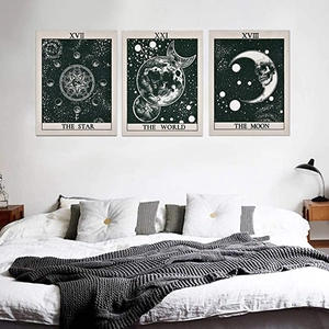 Bohemian sun and moon tarot tapestry set featuring star and world designs for bedroom decor