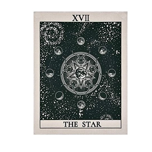Detail of The Star Tarot tapestry showing celestial patterns on textured black canvas