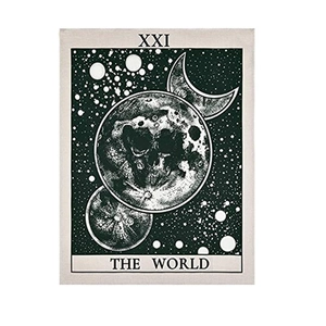 Three-piece bohemian sun and moon tapestry set featuring black and white tarot world design