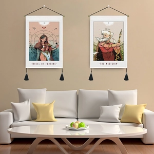 Tapisserie Murale Tarot Bohème Avec Franges Polyester Coton Soleil Lune Magicien Décoration Murale Maison