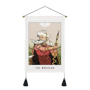 Tenture murale Tarot Bohème motif Le Magicien avec cordon de suspension et franges