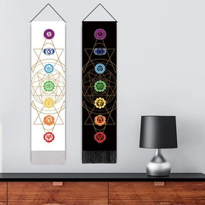 Bohemian Seven Chakras wall hanging set with sacred geometry patterns and tassels