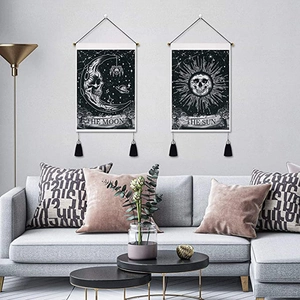 Juego de tapices bohemios de luna y sol con diseño de calavera y flecos para decoración