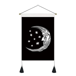 Bohemian moon and stars hanging tapestry with black tassels for home bedroom wall decor