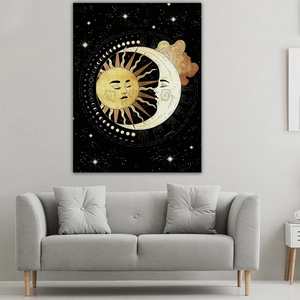 Nordic abstract moon and moth wall tapestry with celestial calendar for modern home decor