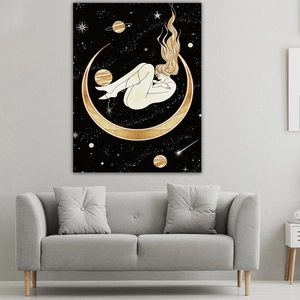 Nordic Abstract Art Moon Moth Tapestry Modern Home Decor Astrology Celestial Female Figure Wall Hanging Brushed Fabric
