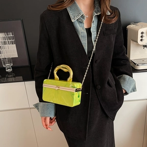 Green marble acrylic box clutch with gold handle and chain strap for evening events