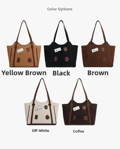 Matrix display showing five retro tote bags with vintage badges and contrast stitching