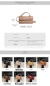 Detailed size guide and color options for the lychee texture crossbody handbag