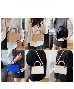 Collage of fashion crossbody box bags in four colors showing handbag and shoulder bag styles