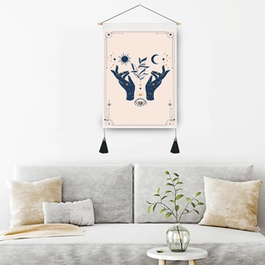 Bohemian tarot tapestry with moon and sun patterns for minimalist wall art decor