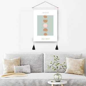 Sage green tarot moon phase tapestry with black tassels for modern wall decor