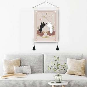 Tapisserie bohème Signe du Cancer avec lune et glands pour décoration murale