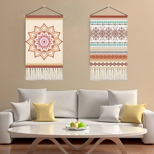 Bohemian Mandala Tassel Wall Hanging Tapestry Nordic Fabric Decorative Art Hanging Painting With Wooden Pole For Home Decor