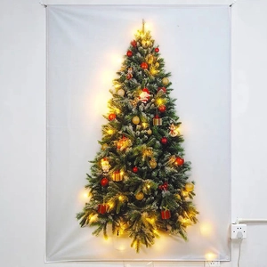 Christmas tree tapestry with warm LED lights and digital print holiday wall decoration