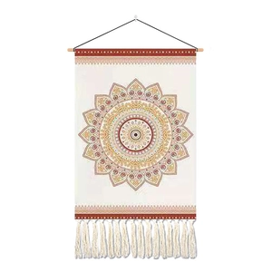Bohemian mandala wall tapestry with orange patterns and decorative tassels