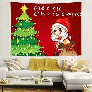Λεπτομέρεια από Merry Christmas ταπισερί με τον Άγιο Βασίλη και δέντρο σε σαλόνι