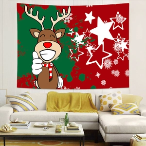 Christmas tapestry featuring a cute cartoon reindeer with snowflakes for home holiday wall decor