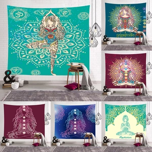 Yoga Meditation Tapestry Mandala Chakra Wall Hanging Polyester Brushed Zen Decor For Bedroom Living Room Yoga Studio Art