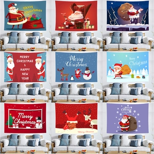 Christmas Tapestry Wall Hanging Polyester Cartoon Santa Claus Reindeer Festive Home Decor Background Cloth